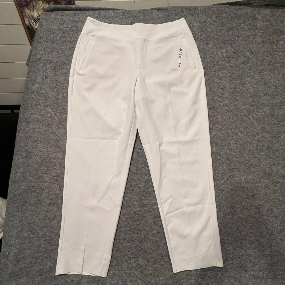 Athleta Endless Pant White 16 Tall Slim Leg High Rise Travel Commuter NWT - Picture 1 of 8